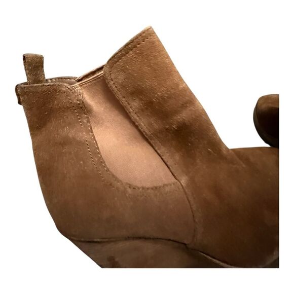 Michael Kors Thea Caramel Camel Tan Wedge Suede Bootie Boots Size 8 - Picture 9 of 11